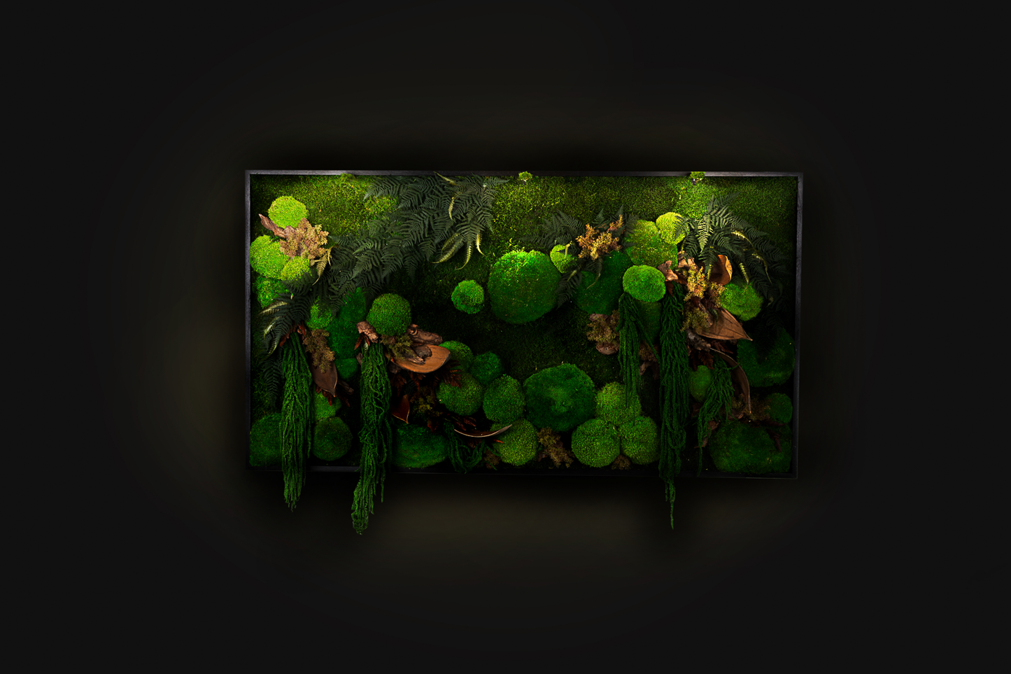 Wild Jungle Handmade Plant Artwork | Moss Artwork | Natural Oak and Plants Art | Unique Home Decor Piece | Original LED Wall Art