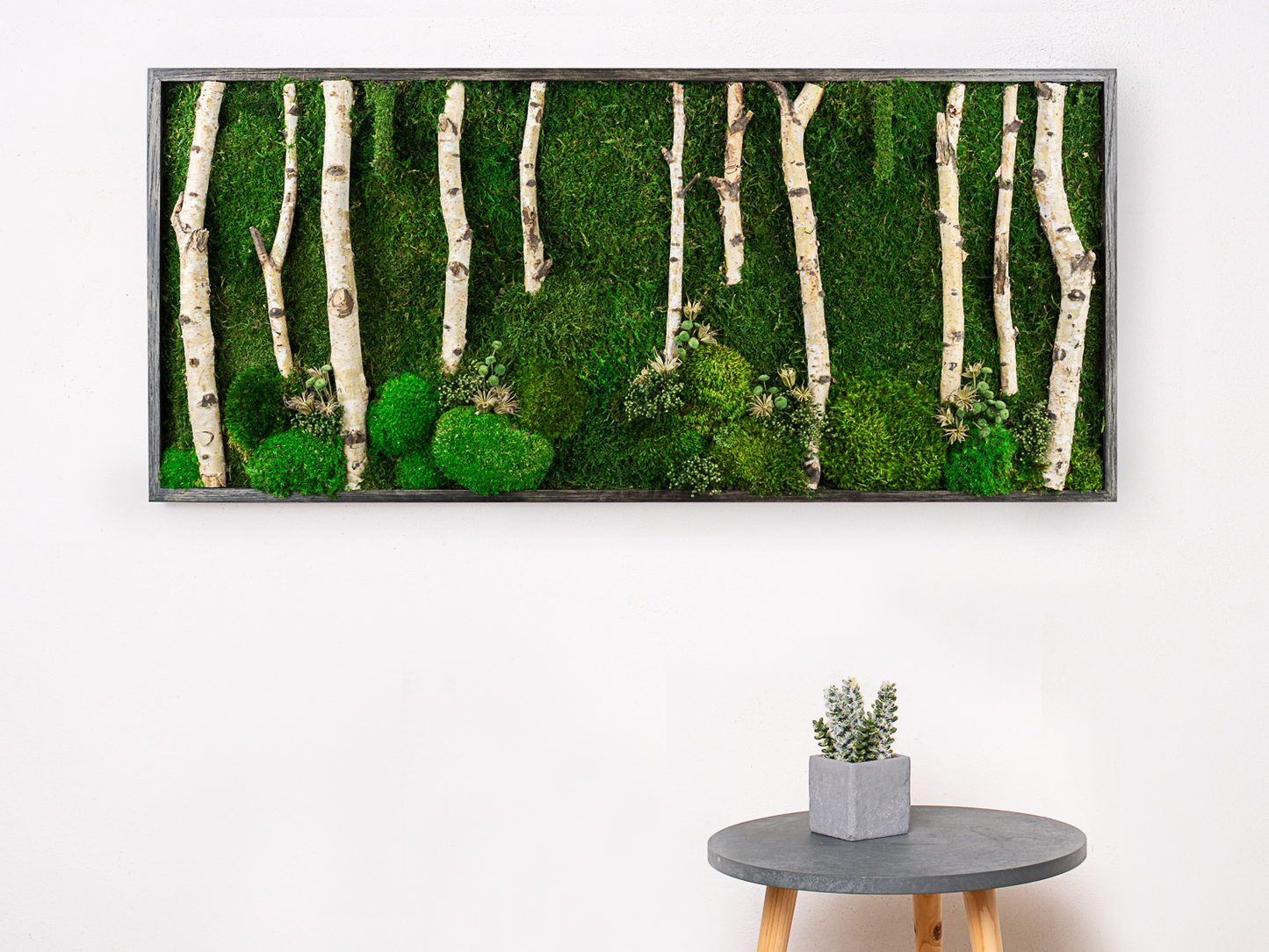 Woods Handmade Plant Artwork | Moss Artwork | Natural Oak and Plants Wall Art | Unique Home Decor Piece | Original LED Wall Art
