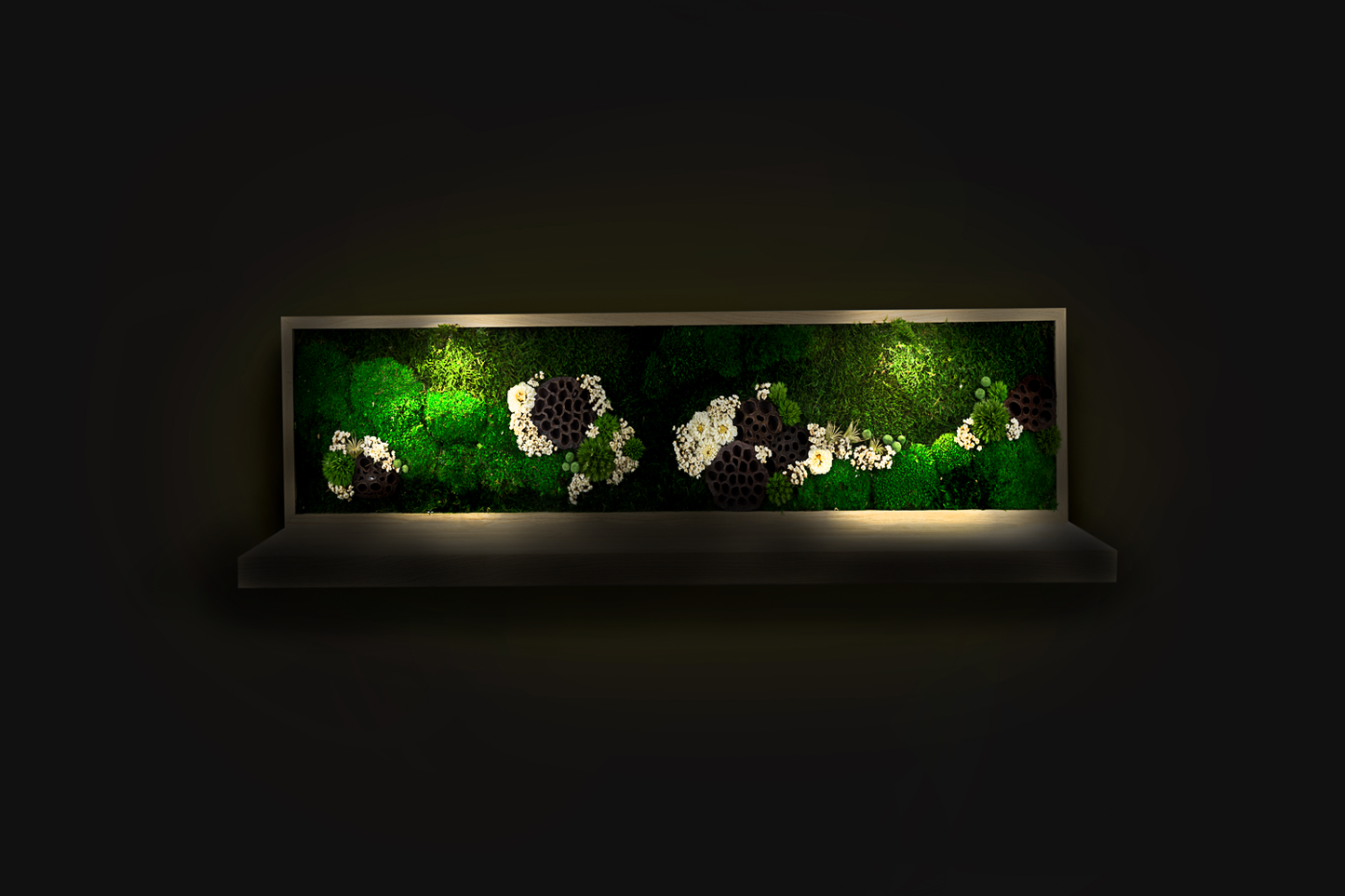 Garden Handmade Plant Artwork | Moss Artwork | Natural Oak and Plants Wall Art | Unique Home Decor Piece | Original LED Wall Art