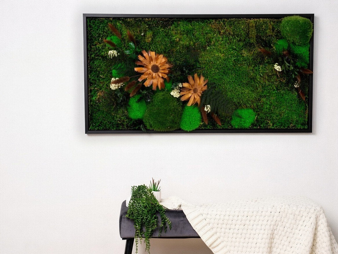 Premium Preserved Moss Wall Art Green Wall Décor with LED Lights Moss LED Wall Hanging Framed Plant Green Room Interior Housewarming Gift