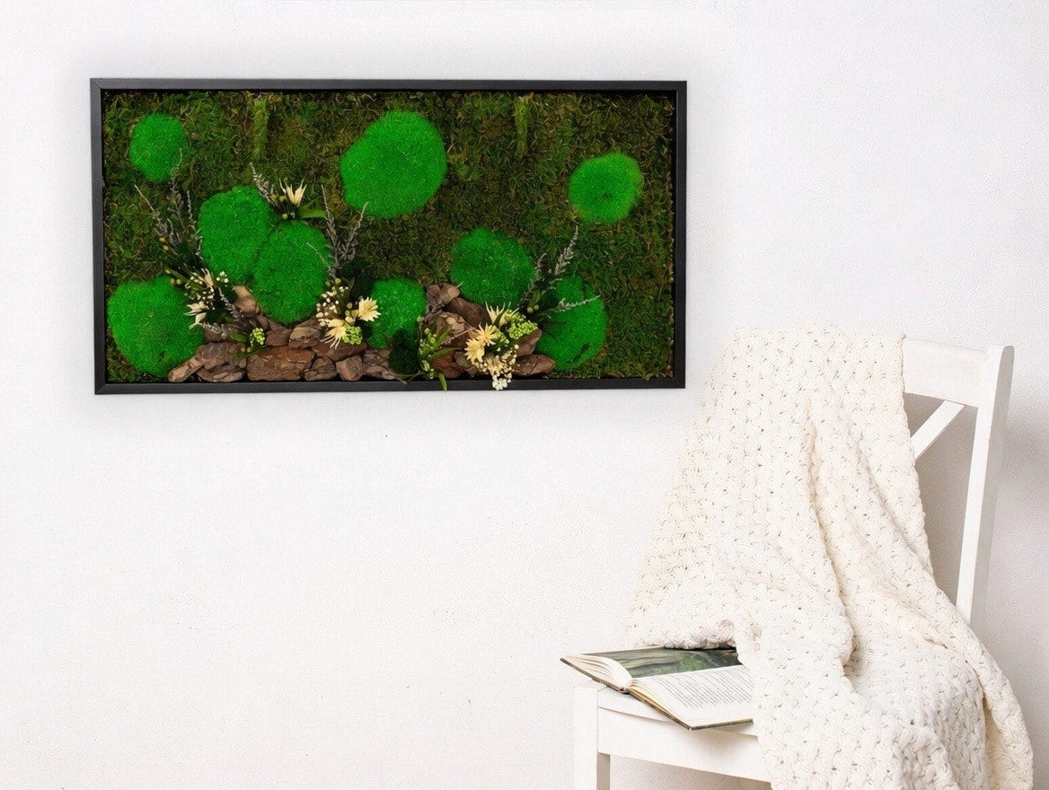 Stunning Green Wall Décor Preserved Moss Wall Art with LED Lights Preserved Moss LED Wall Hanging Framed Plant Home Interior Gift for Home