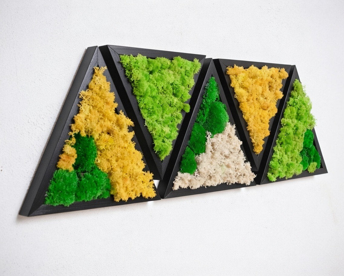 Preserved Moss 3D Art Wall Decor: Natural Wood, Green & Yellow Art - Perfect Christmas Gift!
