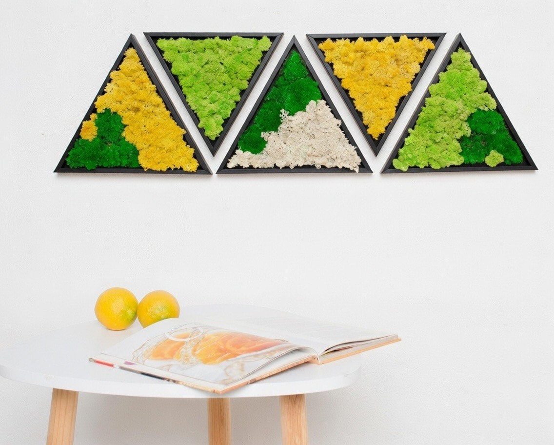 Preserved Moss 3D Art Wall Decor: Natural Wood, Green & Yellow Art - Perfect Christmas Gift!