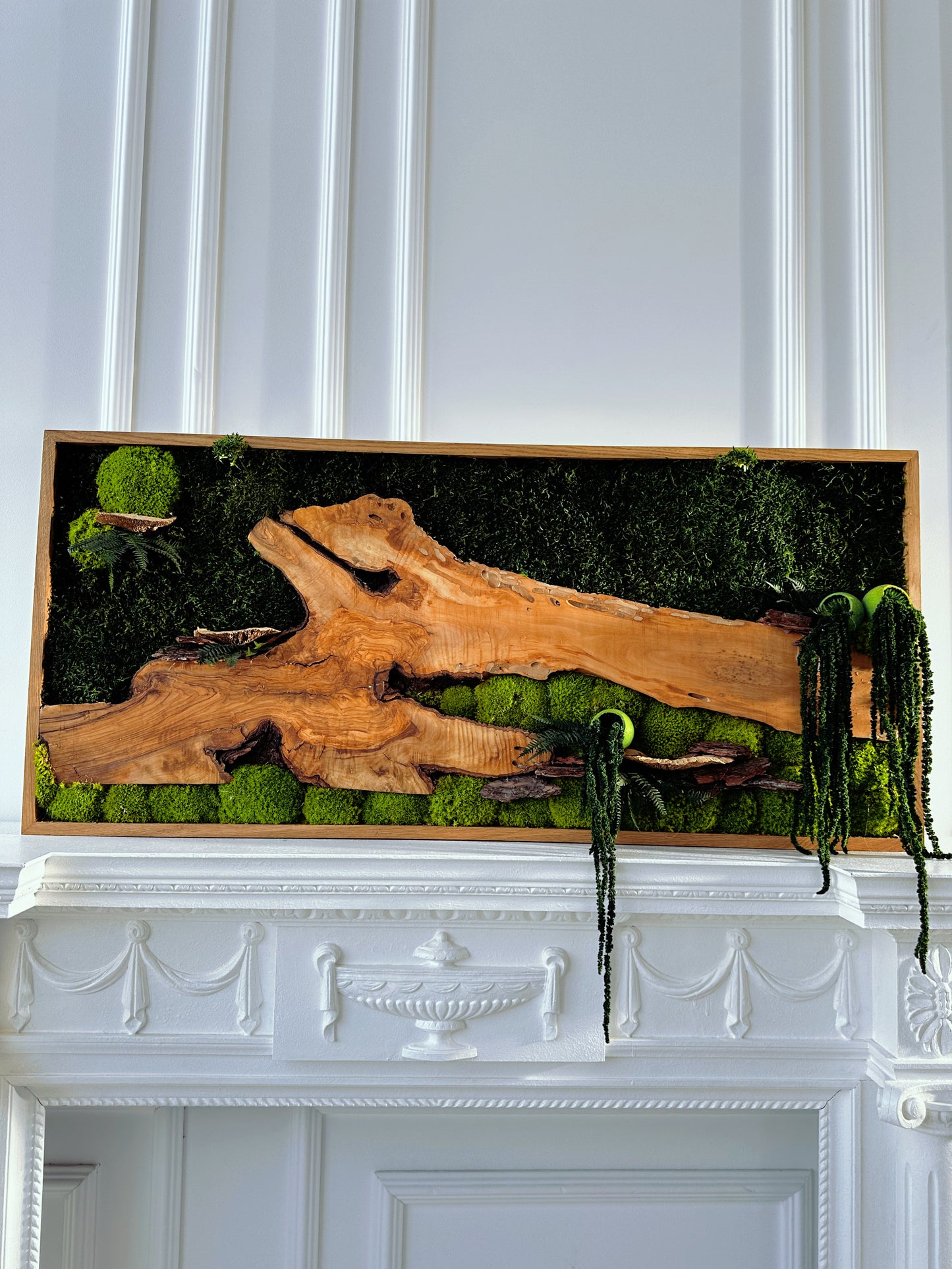 Exclusive Olive  Woods Handmade Plant Artwork | Moss Artwork | Natural Oak and Plants Wall Art | Unique Home Decor Piece | Original LED Wall Art