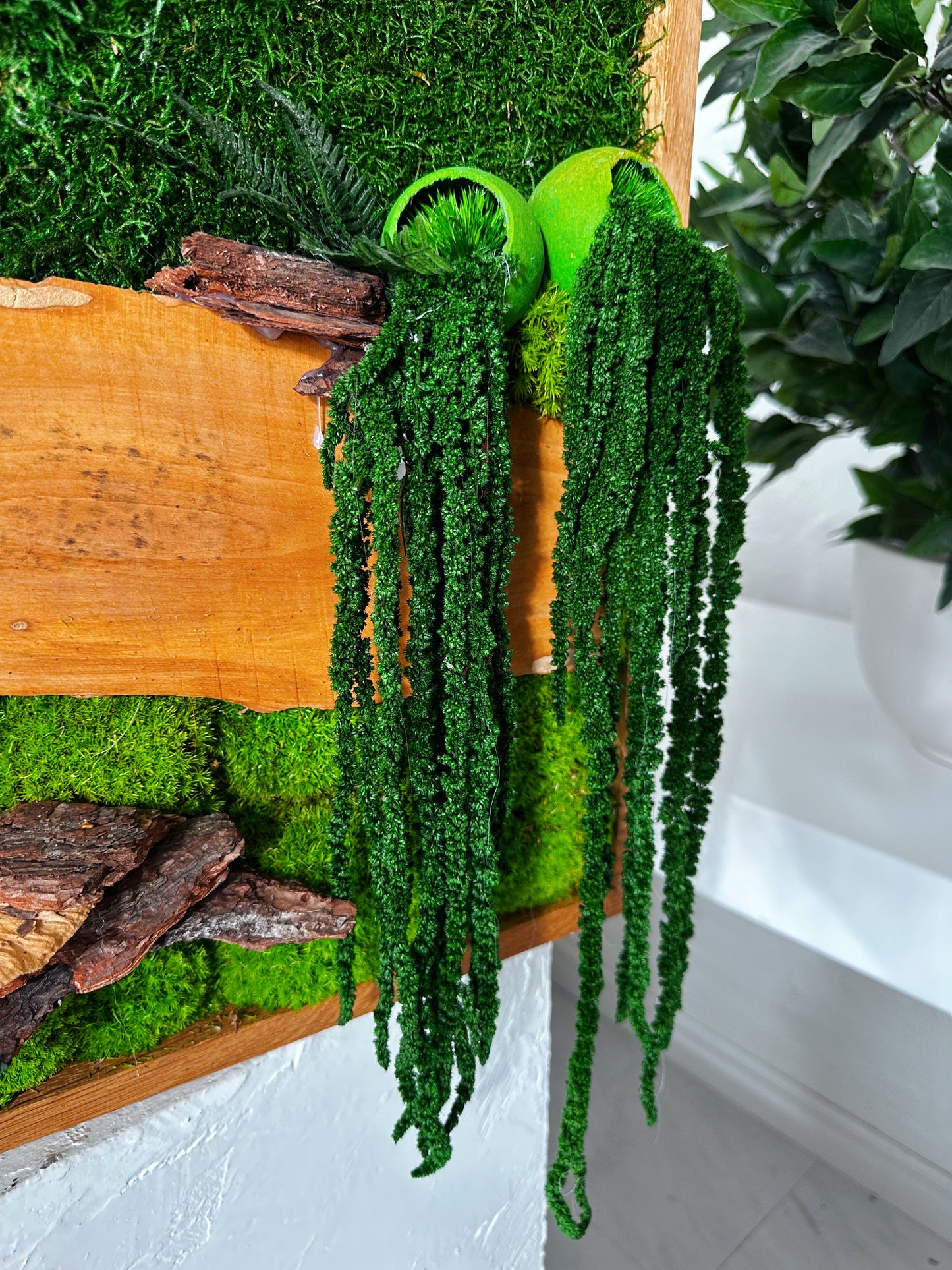Exclusive Olive  Woods Handmade Plant Artwork | Moss Artwork | Natural Oak and Plants Wall Art | Unique Home Decor Piece | Original LED Wall Art