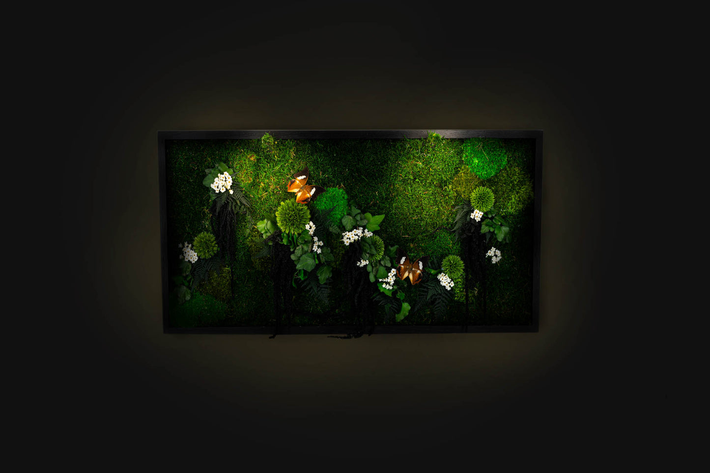 New!! Lovely Elegant Wall Art Preserved Moss With Real Butterflies Artwork with LED Lights Preserved Moss Lighted Moss Art Framed Home Decor