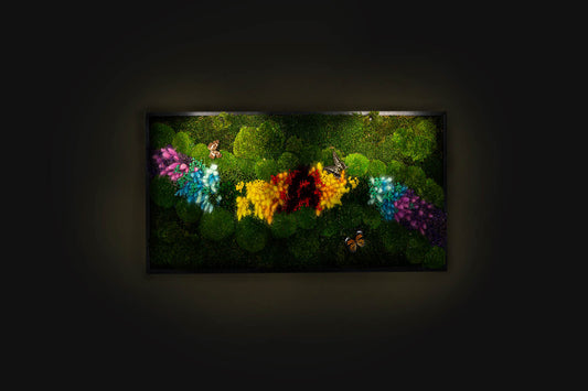 New!! Lovely Color Wall Art Preserved Moss Artwork with LED Lights And Real Butterflies Preserved Moss Lighted Moss Art Framed Home Decor