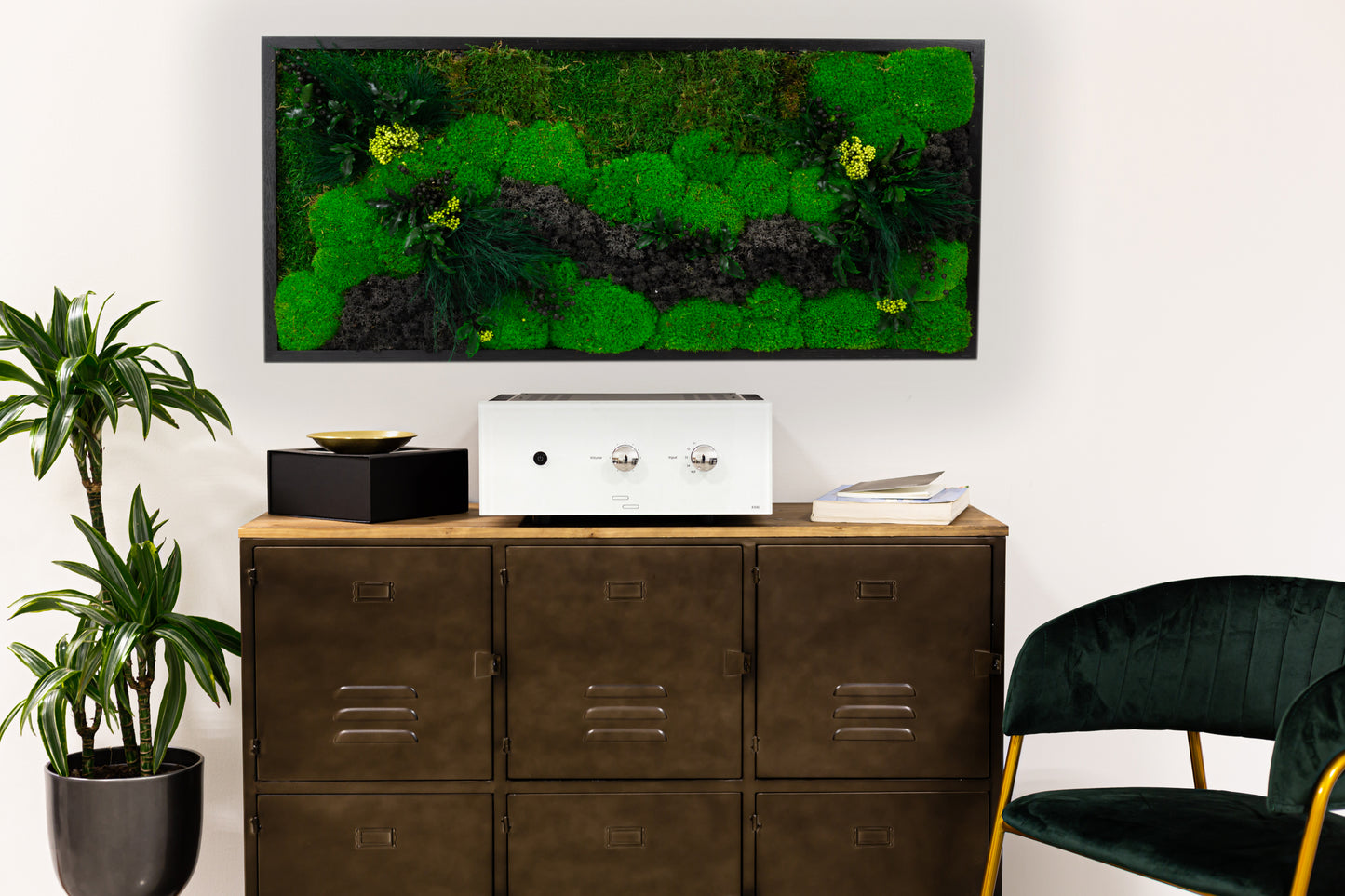 Vibrant Preserved Moss Wall Art Green Wall Décor with LED Lights Moss LED Wall Hanging Framed Plant Green Room Interior Housewarming Gift