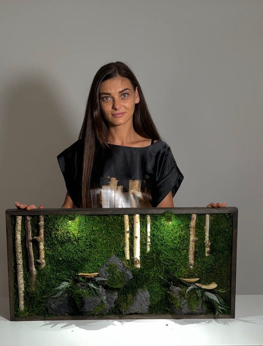 Customizable LED-Lit Moss Art: Eco-Friendly Decor with Natural Lava Stones in 10 Frame Colors!