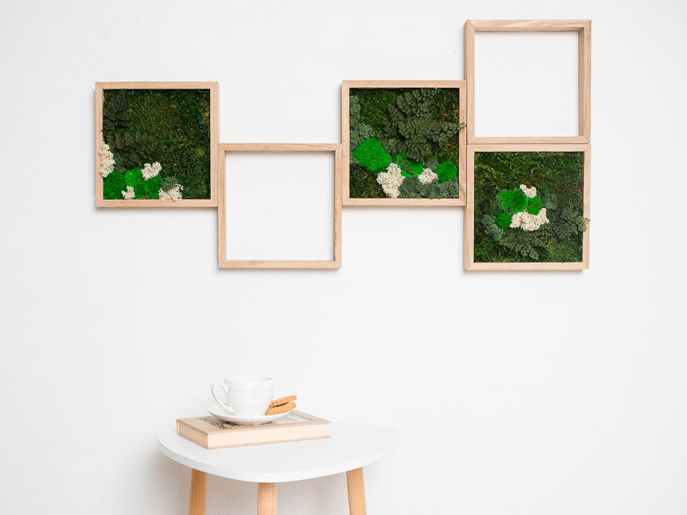Squares Moss Wall Green Art Preserved Moss Set Of 5 Squares